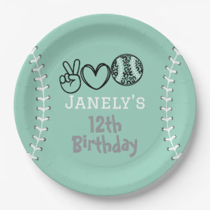 Peace Liebe Softball Geburtstag Pappteller
