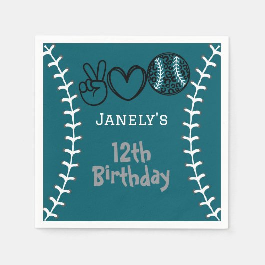 Peace Liebe Softball Geburtstag Serviette (Vorderseite)