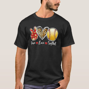 Peace Liebe Softball Leopard Heart Game Day Chee T-Shirt