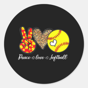 Peace Liebe Softball Leopard Softball Player Girl Runder Aufkleber