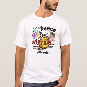 Peace Liebe Softball Mum Life Mama Großmutter Leop T-Shirt