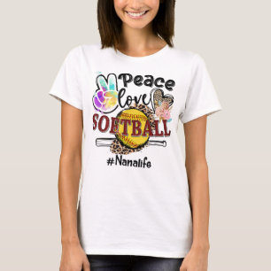 Peace Liebe Softball Nana Life Mama Grandma Leopar T-Shirt