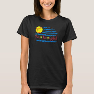 Peace Liebe Softball US Flag Mama Softball Girl Te T-Shirt