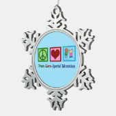 Peace Liebe Special Bildung Teacher Schneeflocken Zinn-Ornament (Rechts)