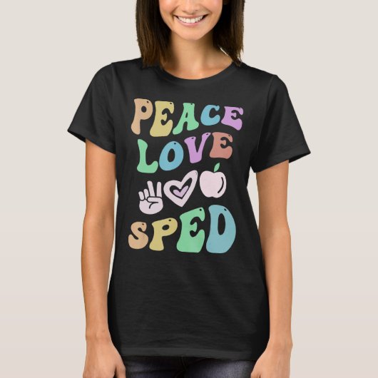 PEACE LIEBE SPED Retro Bildung Groovy T-Shirt (Vorderseite)