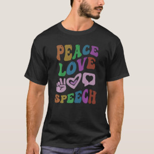 PEACE LIEBE SPEECH Retro Language Therapist Groovy T-Shirt