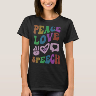 PEACE LIEBE SPEECH Retro Language Therapist Groovy T-Shirt