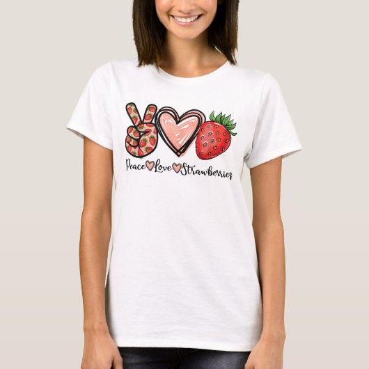 Peace Liebe Strawberry Bauer Strawberries Lover T-Shirt (Vorderseite)