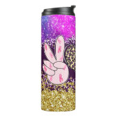 Peace Liebe Sunflower Pink Ribbon Lila Glitzer Thermosbecher (Nach links gedreht)