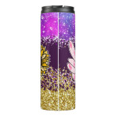 Peace Liebe Sunflower Pink Ribbon Lila Glitzer Thermosbecher (Rückseite)