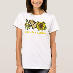 Peace Liebe Sunshine Goldenes Herz Sonnenblumen T-Shirt