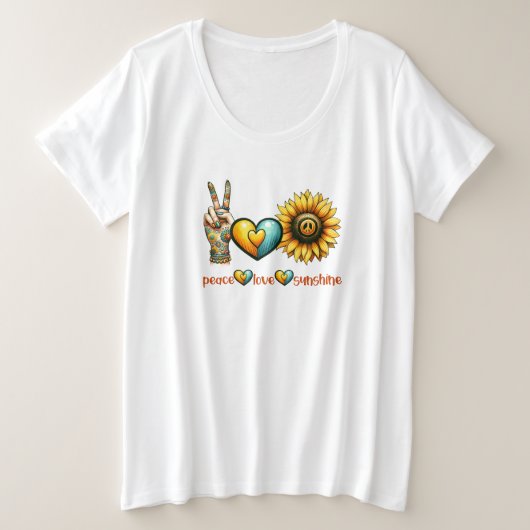 Peace Liebe Sunshine Sonnenblume Große Größe T-Shirt (Design vorne)