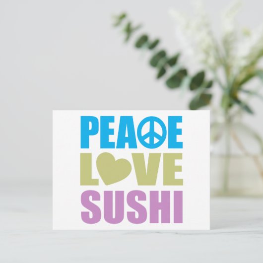 Peace Liebe Sushi Postkarte (Stehend Vorderseite)