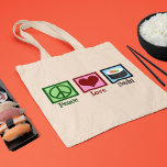 Peace Liebe Sushi Tragetasche<br><div class="desc">Peace Liebe Sushi. Ein niedliches Sushi-Lieblingsgeschenk für einen japanischen Fan,  der gerne rohen Fisch isst.</div>