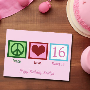 Peace Liebe Sweet 16 Hübsch Pink 16. Geburtstag Karte