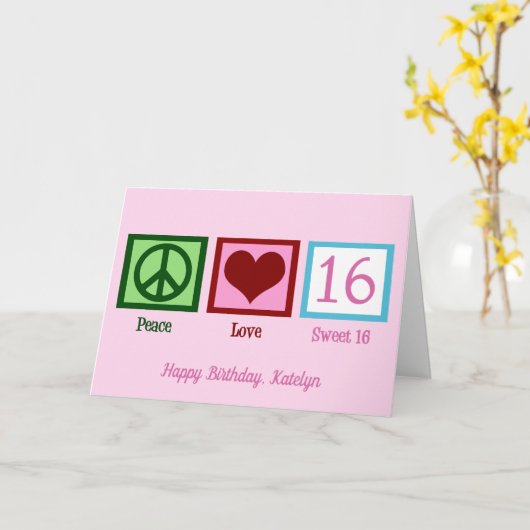 Peace Liebe Sweet 16 Niedlich Custom 16. Geburtsta Karte (Gelbe Blume)