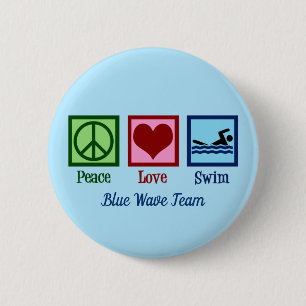Peace Liebe Swim Team Custom Blue Swimmer Button