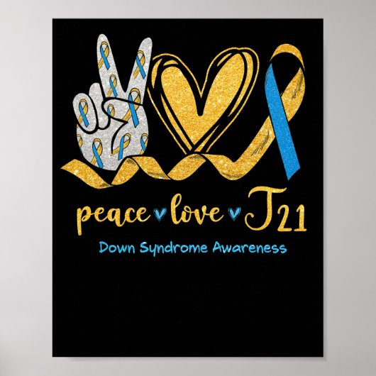 Peace Liebe T21 Blue Yellow Ribbon-Down-Syndrom Poster (Vorne)