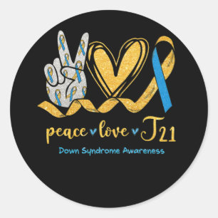 Peace Liebe T21 Blue Yellow Ribbon-Down-Syndrom Runder Aufkleber