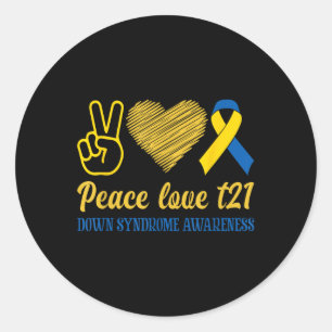 Peace Liebe T21 Blue Yellow Ribbon-Down-Syndrom Runder Aufkleber