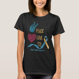 Peace Liebe T21 Blue Yellow Ribbon-Down-Syndrom T-Shirt