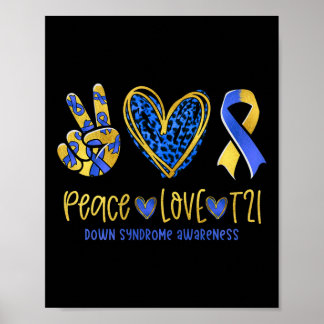 Peace Liebe T21 Blue Yellow Ribbon Down Syndrome A Poster