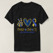 Peace Liebe T21 Blue Yellow Ribbon Down Syndrome A T-Shirt (Design vorne)