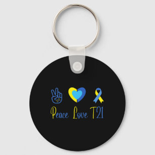 Peace Liebe T21 Blue Yellow World Down Syndrome Da Schlüsselanhänger