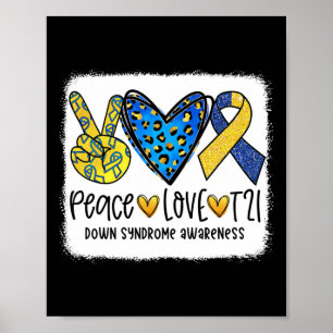 Peace Liebe T21 Cure Blue Yellow Down Syndrome Awa Poster