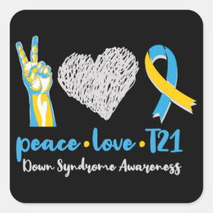Peace Liebe T21 Down Syndrome Awareness Sped Quadratischer Aufkleber