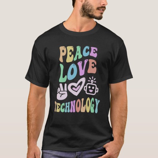 PEACE LIEBE TECHNOLOGIE Retro Computerlehrer Groov T-Shirt (Vorderseite)