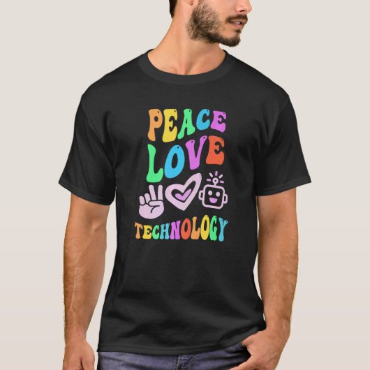 PEACE LIEBE TECHNOLOGIE Retro Computerlehrer Groov T-Shirt (Vorderseite)