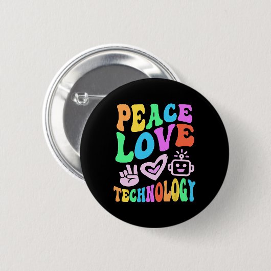Peace Liebe Technology Retro Computerlehrer Vibes Button (Vorne & Hinten)
