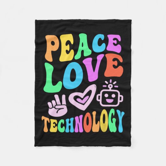 Peace Liebe Technology Retro Computerlehrer Vibes Fleecedecke (Vorderseite)
