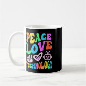 Peace Liebe Technology Retro Computerlehrer Vibes Kaffeetasse (Links)