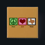 Peace Liebe Texas Button<br><div class="desc">Ein Friedenszeichen,  Herz und der orangefarbene Staat von Texas.</div>