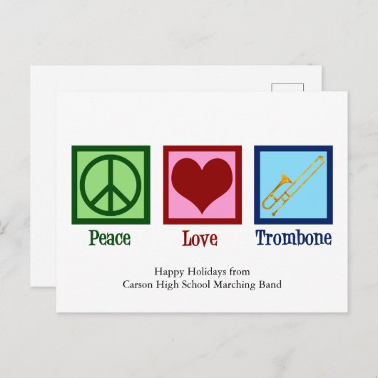 Peace Liebe Trombone Player Niedlich Custom Postkarte (Vorne/Hinten)