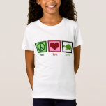 Peace Liebe Turtles Niedlich Turtle Girl T-Shirt<br><div class="desc">Ein grünes Friedenszeichen, ein Herz und eine bezaubernde Schildkröte auf dem T - Shirt eines Mädchens. Peace Liebe Schildkröten Tee.</div>