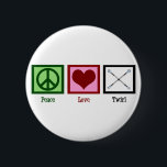Peace Liebe Twirl Button<br><div class="desc">Niedliches Geschenk für einen Schlagwirler. Majorettes wird dieses hübsche Friedenszeichen, Herz und Schlagzeug Liebe.</div>