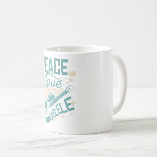 Peace Liebe Ukulele Kaffeetasse (VorderseiteRechts)
