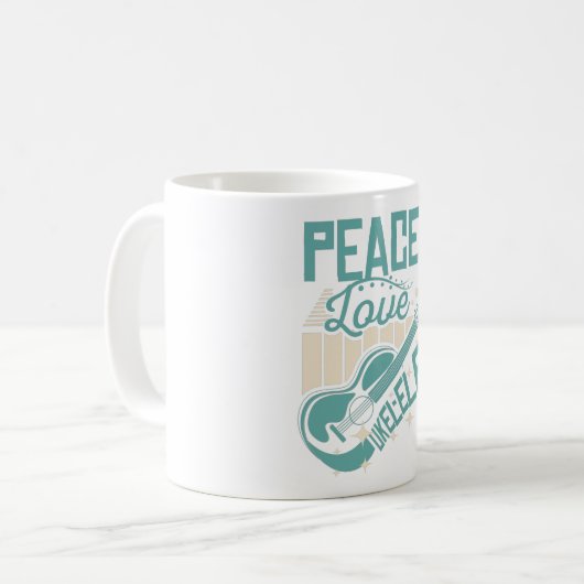 Peace Liebe Ukulele Kaffeetasse (Vorderseite Links)