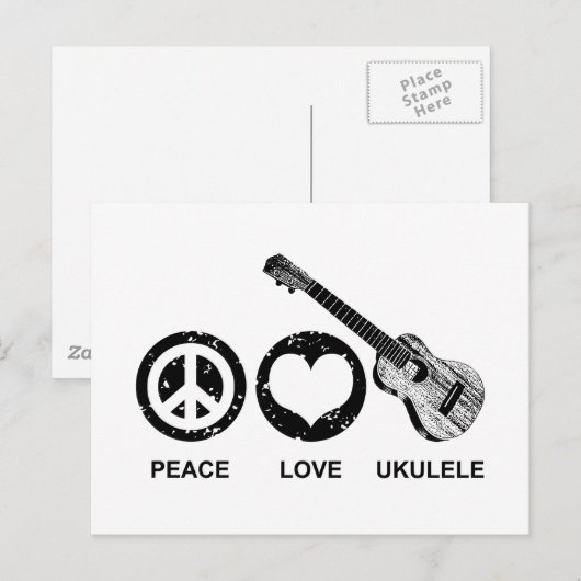 Peace Liebe Ukulele Postkarte (Vorne/Hinten)