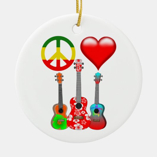 Peace Liebe Ukuleles Keramik Ornament (Vorne)