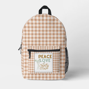 Peace Liebe und Country Music Gingham Bedruckter Rucksack