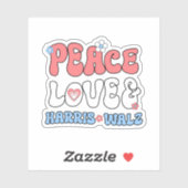 Peace Liebe und Harris Walz Retro Hippie Style Aufkleber (Blatt)
