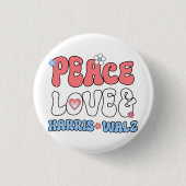 Peace Liebe und Harris Walz Retro Hippie Style Button (Vorderseite)