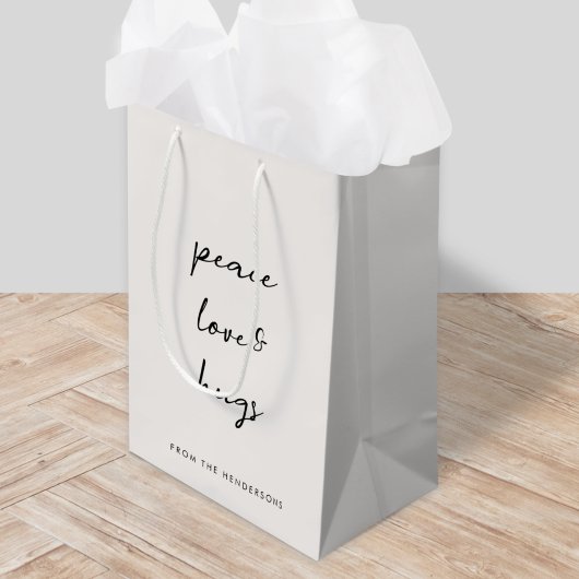Peace Liebe und Hugs Minimal Christmas Dove Gray Mittlere Geschenktüte