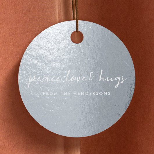 Peace Liebe und Hugs Minimaler Weihnachtssilber Geschenkanhänger