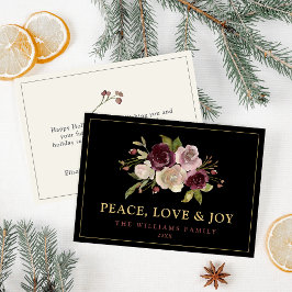 Peace Liebe und Joy Winter Bouquet Black Feiertagskarte