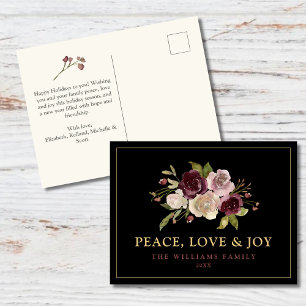 Peace Liebe und Joy Winter Bouquet Black Feiertagspostkarte